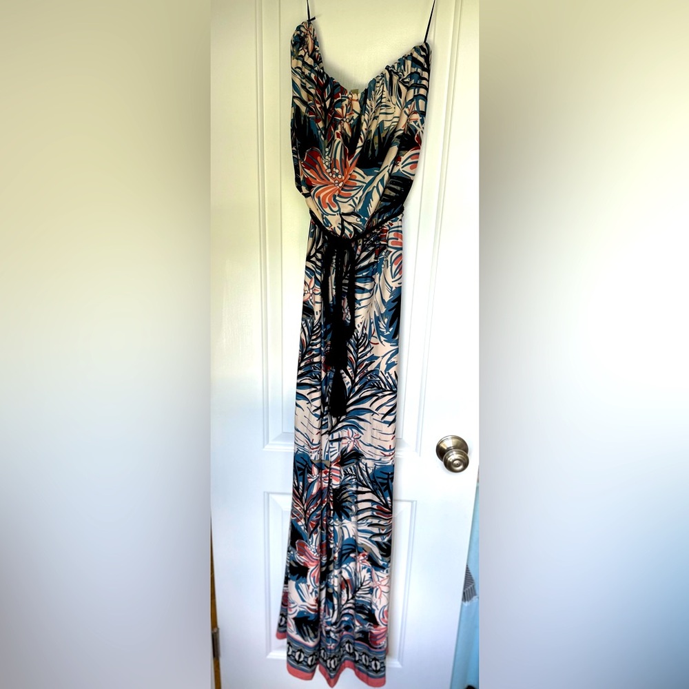 Floral design, strapless, jumpsuit, swimsuit cover-up. Size small.